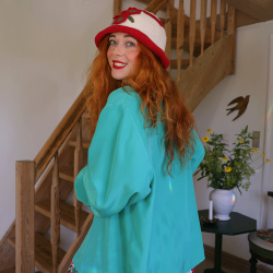 Teal Green Lace Collar Vintage Blouse | XL