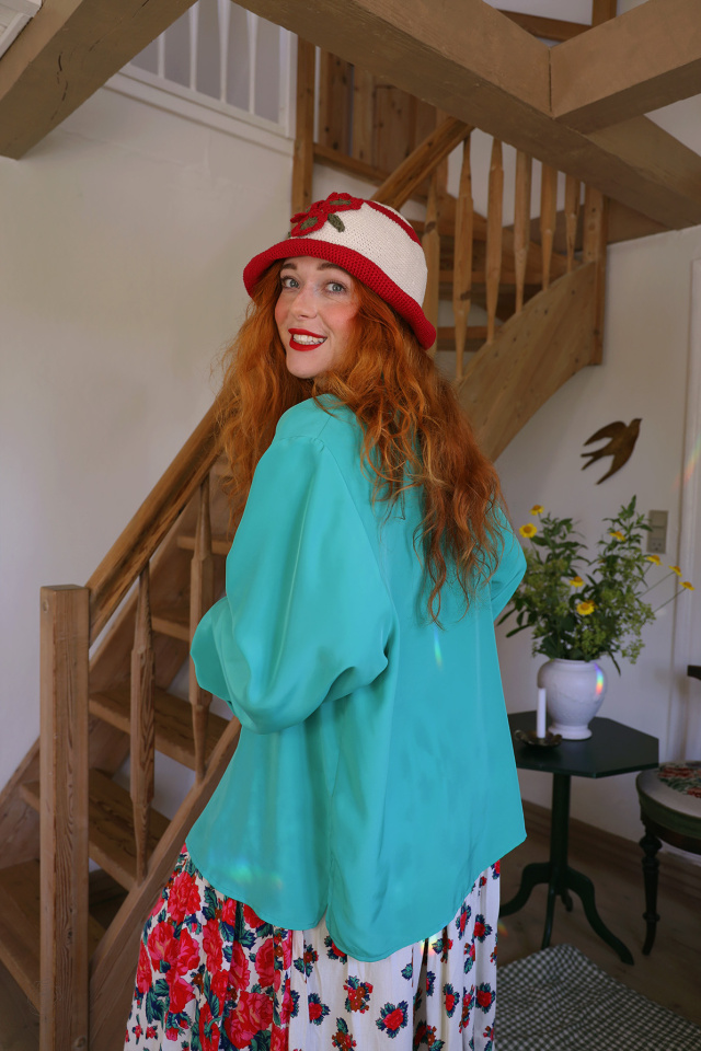 Teal Green Lace Collar Vintage Blouse | XL