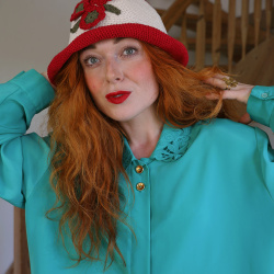 Red Flower Cotton Crochet Hat | L
