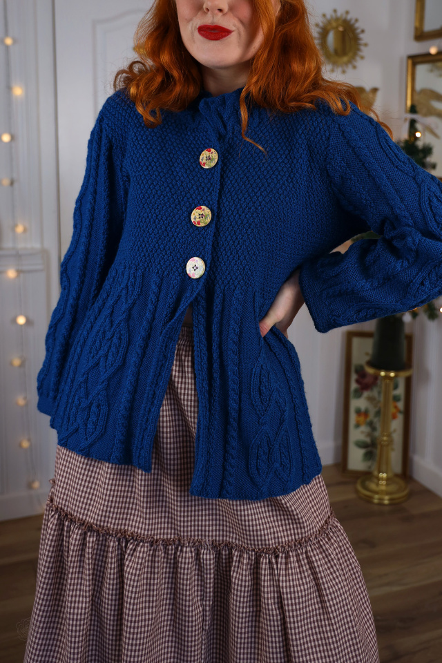 Teal Cable Knit Vintage Cardigan | S