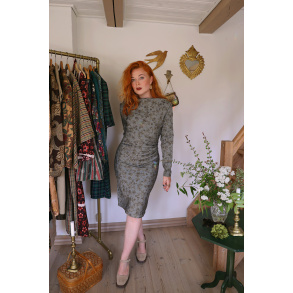 Floral Blue Thick Brocade Vintage Dress | S