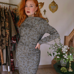Floral Blue Thick Brocade Vintage Dress | S