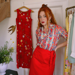 Thick Red Cotton Skirt &amp; Funky Top | S