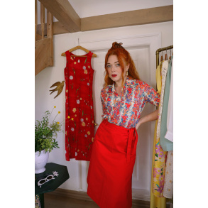 Thick Red Cotton Skirt & Funky Top | S