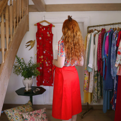 Thick Red Cotton Skirt &amp; Funky Top | S
