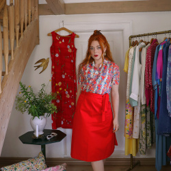 Thick Red Cotton Skirt &amp; Funky Top | S