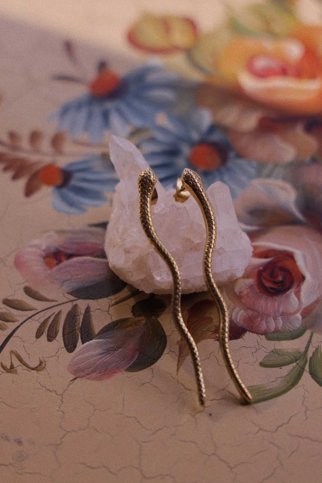 Thin Snake Earrings in Brass 