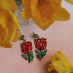Red Tulip Beaded Earrings