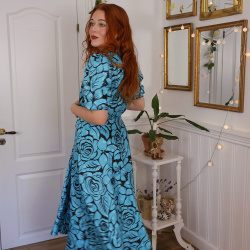 Turquoise Black Floral Vintage Dress | S