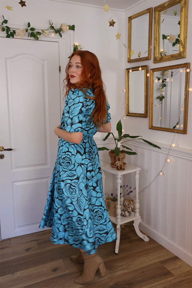 Turquoise Black Floral Vintage Dress | S