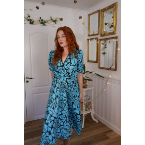 Turquoise Black Floral Vintage Dress | S