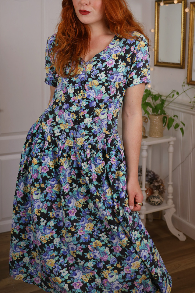 Minty Blue Floral Vintage Dress | S