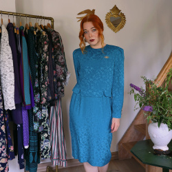 Elegant Turquoise Leslie Fay Vintage Dress | S/M