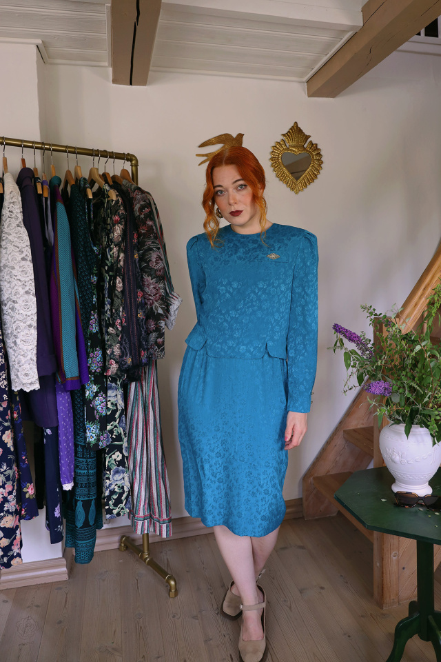 Elegant Turquoise Leslie Fay Vintage Dress | S/M