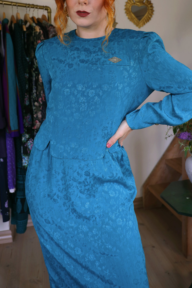 Elegant Turquoise Leslie Fay Vintage Dress | S/M