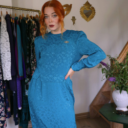 Elegant Turquoise Leslie Fay Vintage Dress | S/M