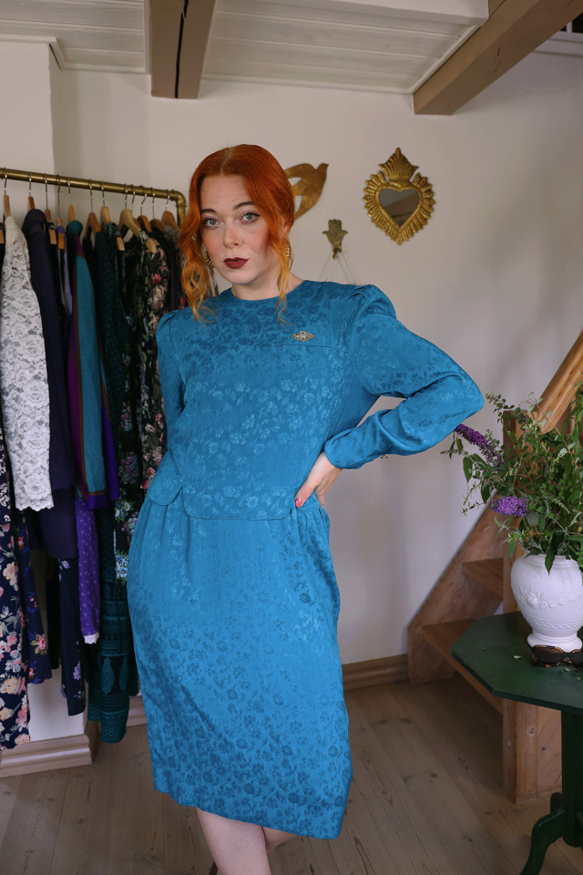 Elegant Turquoise Leslie Fay Vintage Dress | S/M