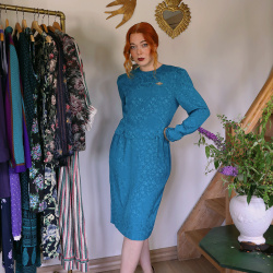 Elegant Turquoise Leslie Fay Vintage Dress | S/M
