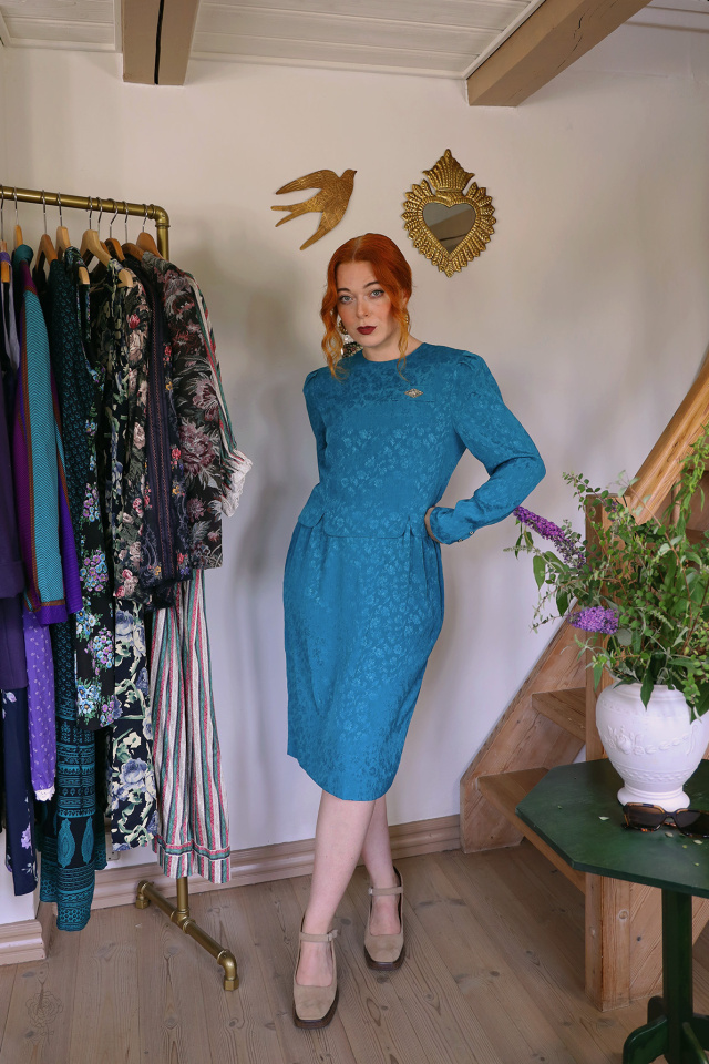 Elegant Turquoise Leslie Fay Vintage Dress | S/M