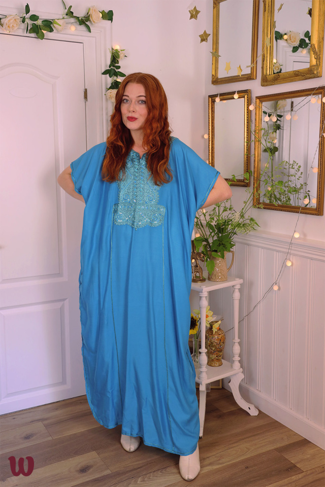 Turquoise Embroidered Kaftan Dress | M-XXL