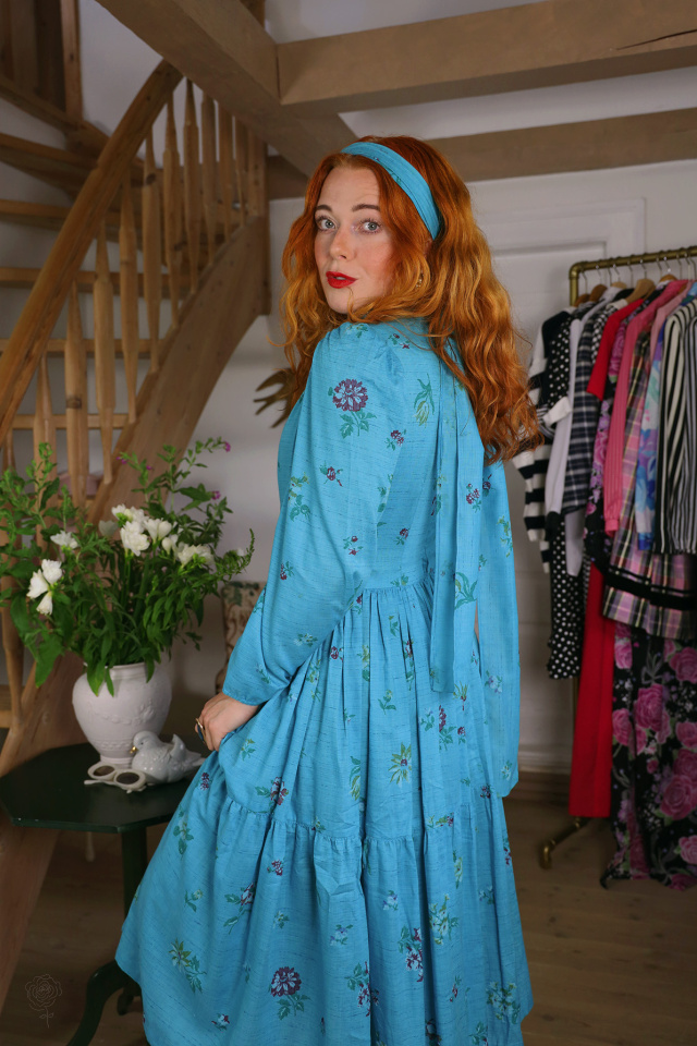 Turquoise Floral Vintage Dress | S