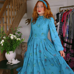 Turquoise Floral Vintage Dress | S