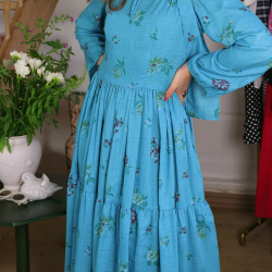 Turquoise Floral Vintage Dress | S