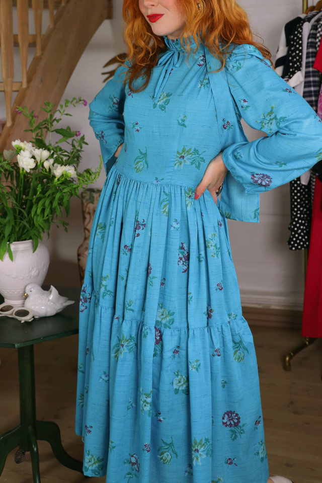 Turquoise Floral Vintage Dress | S