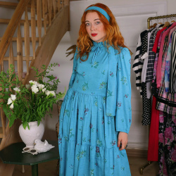 Turquoise Floral Vintage Dress | S