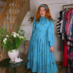 Turquoise Floral Vintage Dress | S