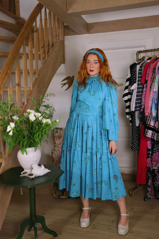 Turquoise Floral Vintage Dress | S