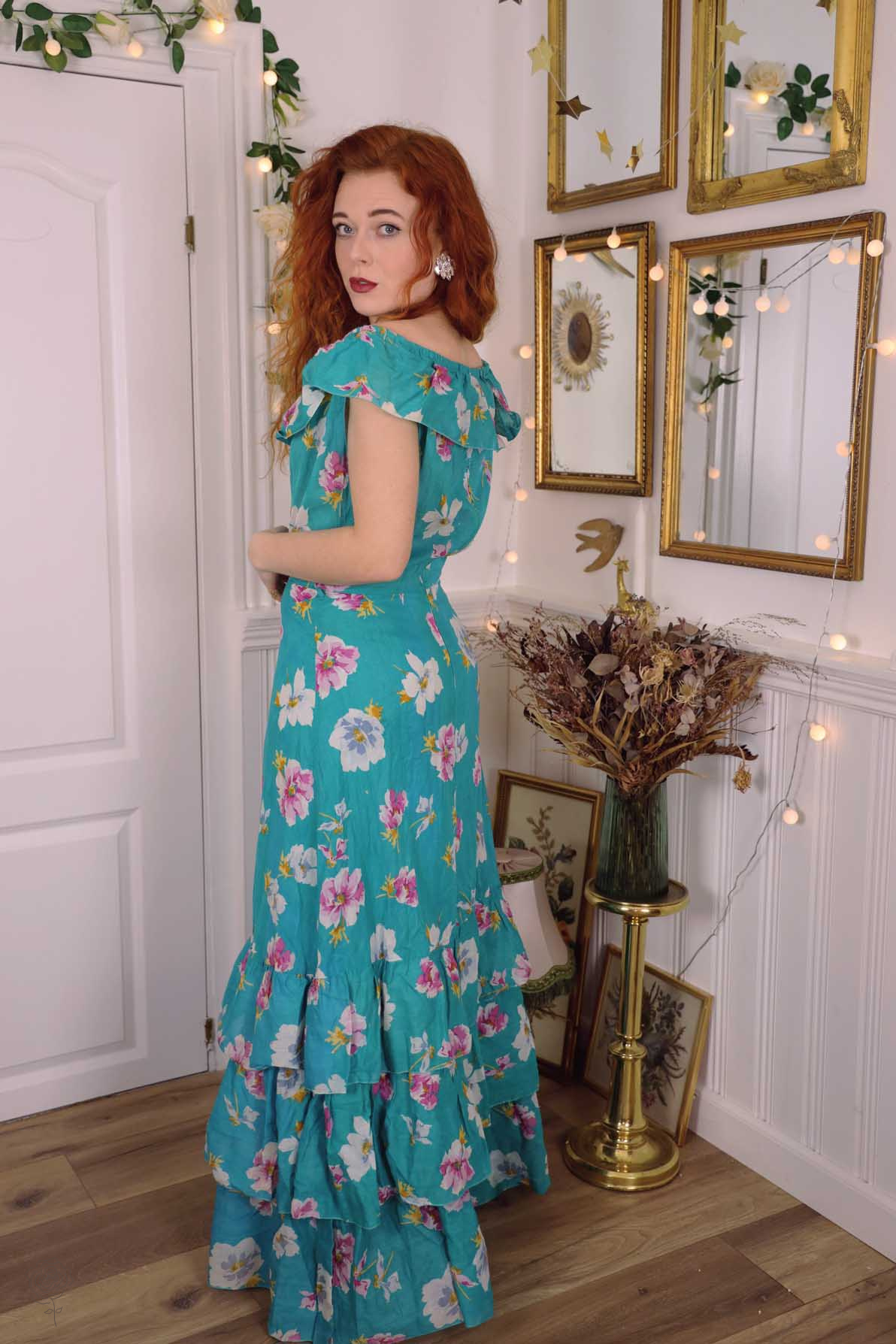 Turquoise Floral Vintage Maxi Dress | Tall S - Rose Size | S - M - Bohemian  Wonders