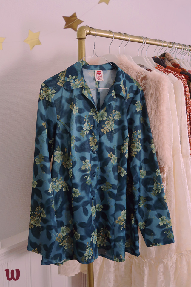 Turquoise Green Floral Vintage Blouse | L