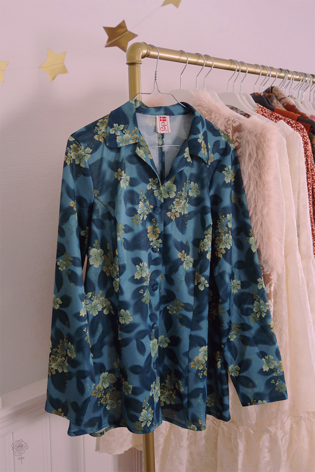 Turquoise Green Floral Vintage Blouse | L