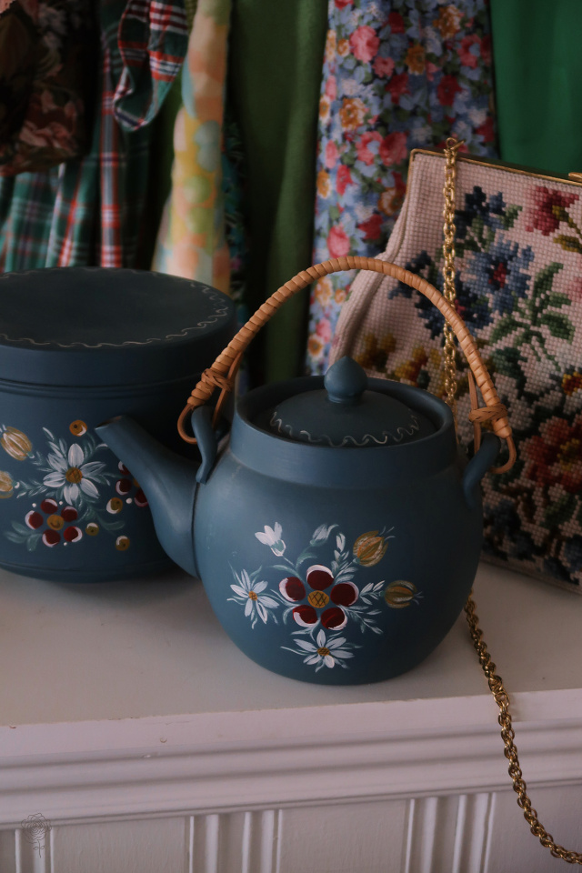 Turquoise Handpainted Teapot &amp; Cookie Jar 