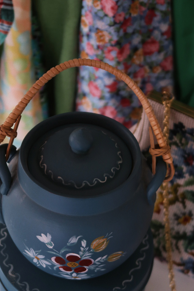 Turquoise Handpainted Teapot &amp; Cookie Jar 