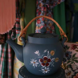 Turquoise Handpainted Teapot &amp; Cookie Jar 