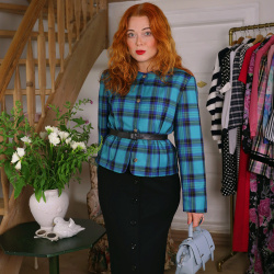 Turquoise Plaid Vintage Blazer | M/L