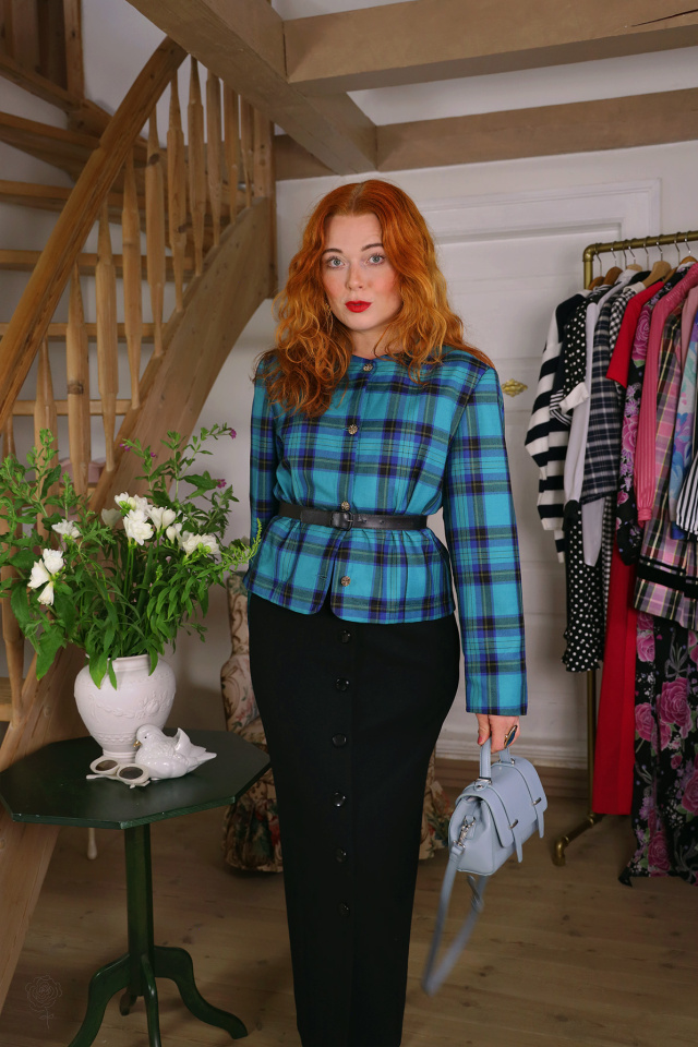 Turquoise Plaid Vintage Blazer | M/L