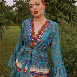 Turquoise Floral Recycled Kimono | M-XL