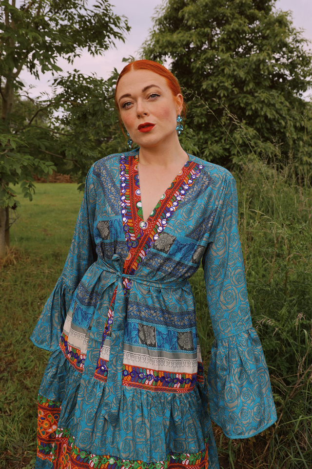 Turquoise Floral Recycled Kimono | M-XL