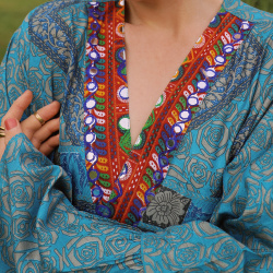 Turquoise Floral Recycled Kimono | M-XL