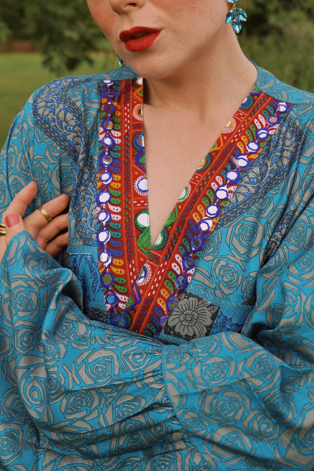 Turquoise Floral Recycled Kimono | M-XL
