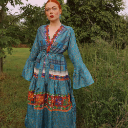 Turquoise Floral Recycled Kimono | M-XL