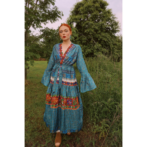 Turquoise Floral Recycled Kimono | M-XL