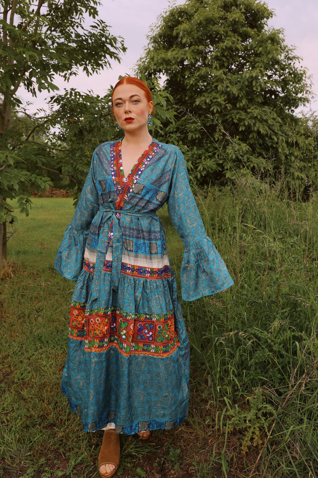 Turquoise Floral Recycled Kimono | M-XL