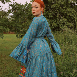 Turquoise Floral Recycled Kimono | M-XL