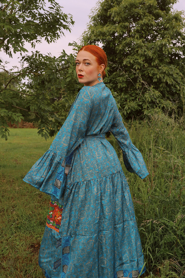 Turquoise Floral Recycled Kimono | M-XL