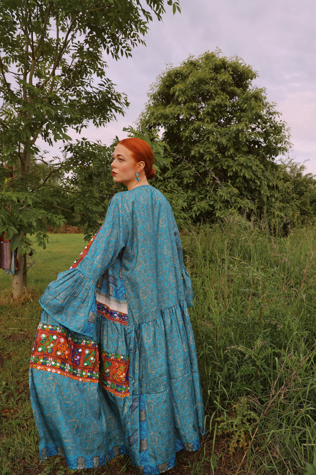Turquoise Floral Recycled Kimono | M-XL