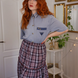 Upcycled Blue Heart Vintage Top | L